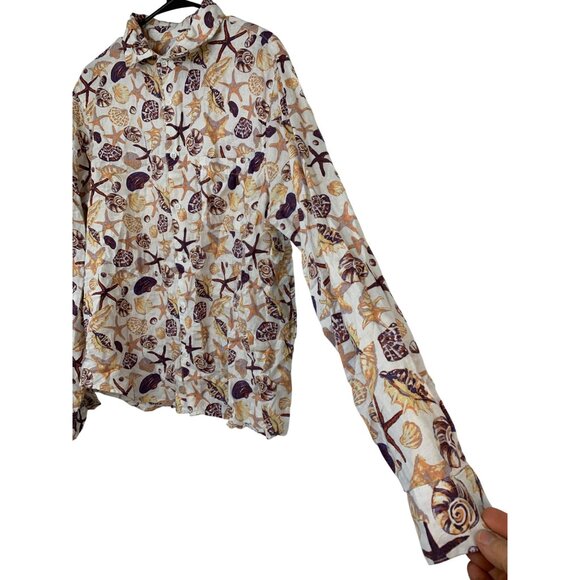 Saks Fifth Avenue Mens XL Seashell Print Linen Shirt 100% Linen RII10582 GUC - Picture 10 of 10